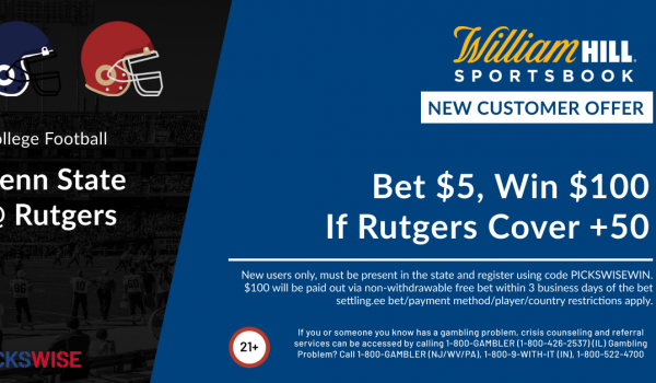 Bet $5, Win $100 if the Scarlet Knights cover +50 against the Nittany Lions!