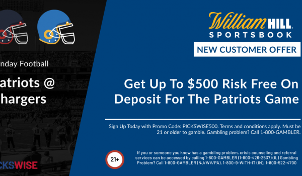 Get up to $500 risk free on deposit for Patriots against Chargers!