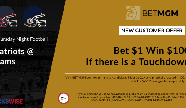 Bet $1, Win $100 if either Patriots or Rams score a touchdown!
