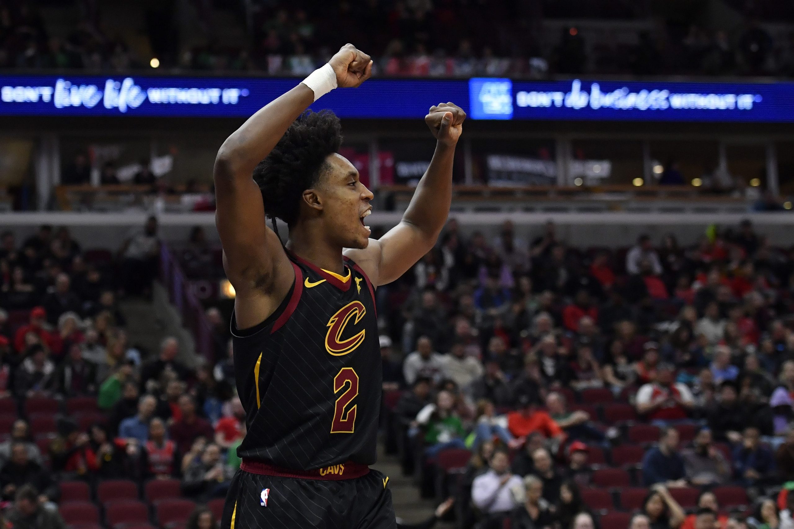 Cleveland Cavaliers guard Collin Sexton celebrates during game against Chicago Bulls