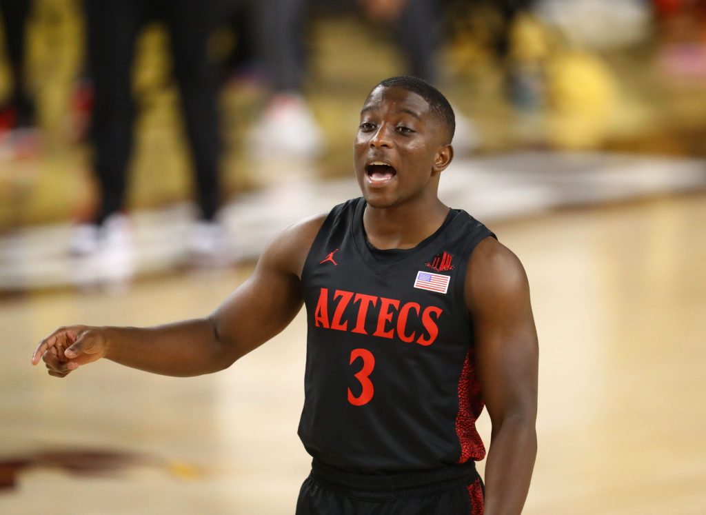 San Diego State Aztecs guard Terrell Gomez walks up court during win over Arizona State
