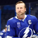 Jan 13, 2021; Tampa, Florida, USA; Tampa Bay Lightning center Steven Stamkos (91) works out prior to the game against the Chicago Blackhawks at Amalie Arena.