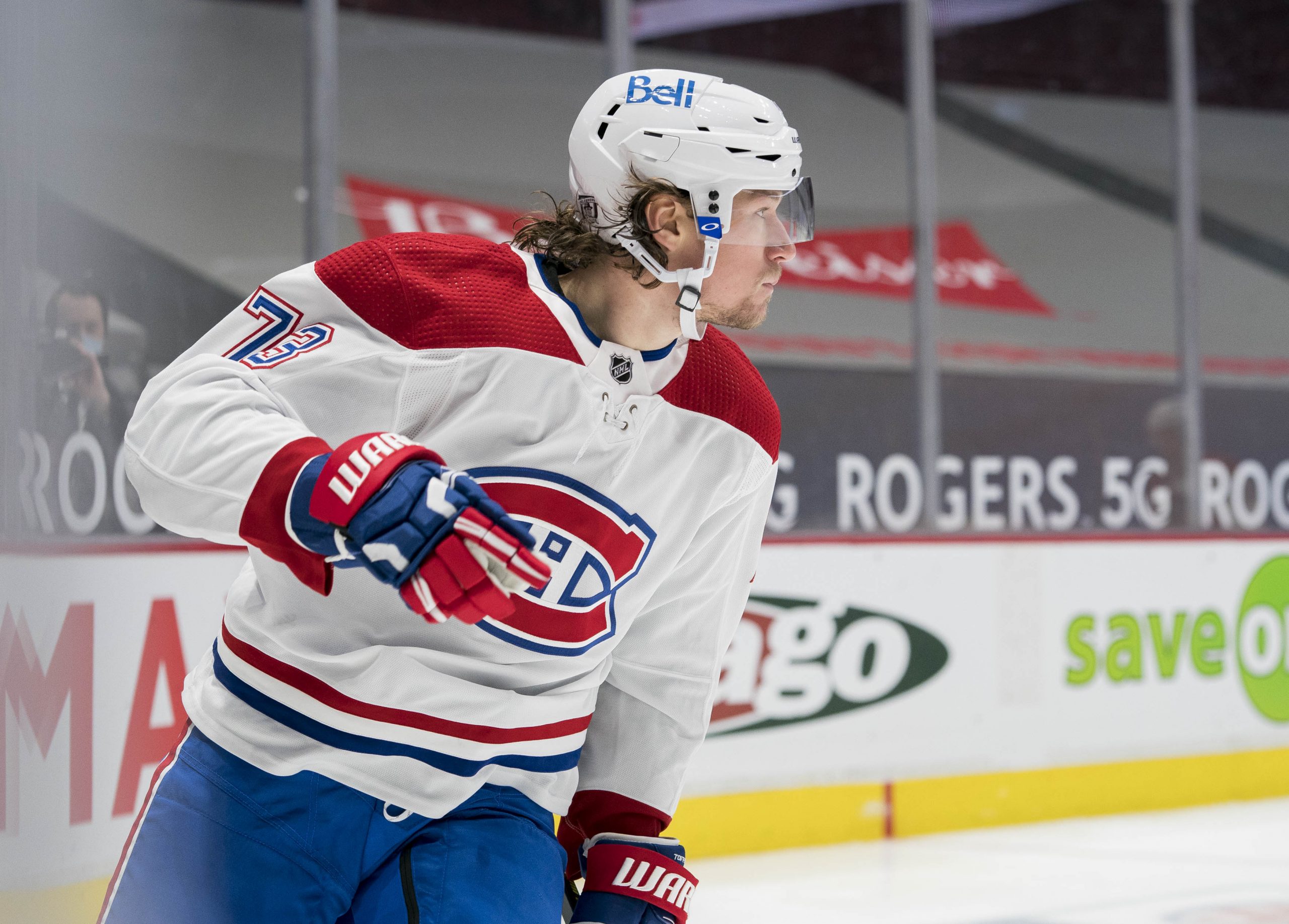 Jan 20, 2021; Vancouver, British Columbia, CAN; Montreal Canadiens forward Tyler Toffoli (73) celebrates his goal against the Vancouver Canucks in the second period during a game at Rogers Arena.