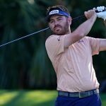 Louis Oosthuizen plays his shot from the seventh tee during the second round of The Players Championship golf tournament at TPC Sawgrass - Stadium Course.