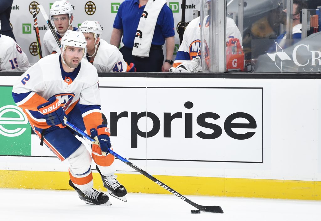 Mar 25, 2021; Boston, Massachusetts, USA; New York Islanders defenseman Nick Leddy (2) skates during the third period against the Boston Bruins at TD Garden.