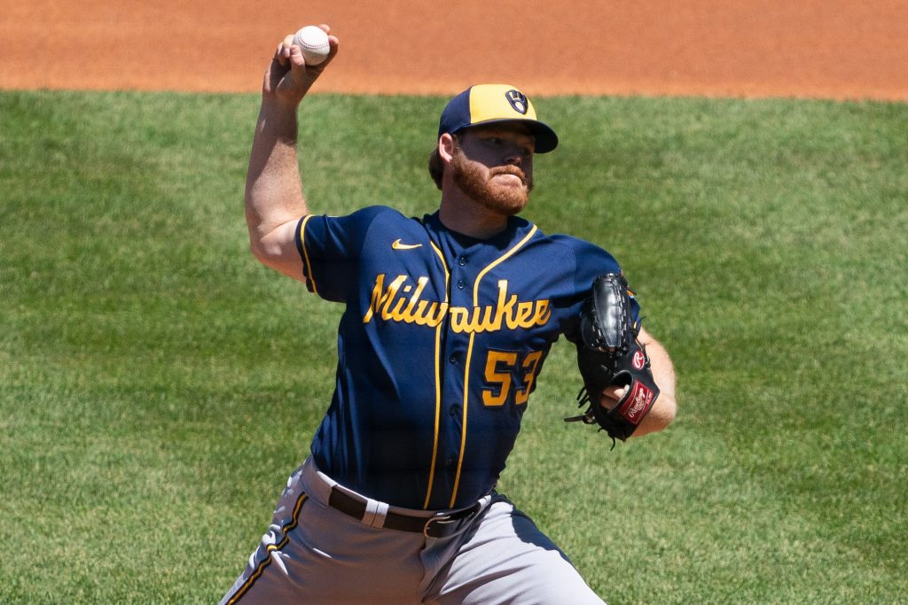 Milwaukee Brewers starting pitcher Brandon Woodruff (53) pitches during the first inning against the Philadelphia Phillies at Citizens Bank Park.