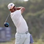 Brooks Koepka hits from the sixteenth tee during the third round of the PGA Championship golf tournament.