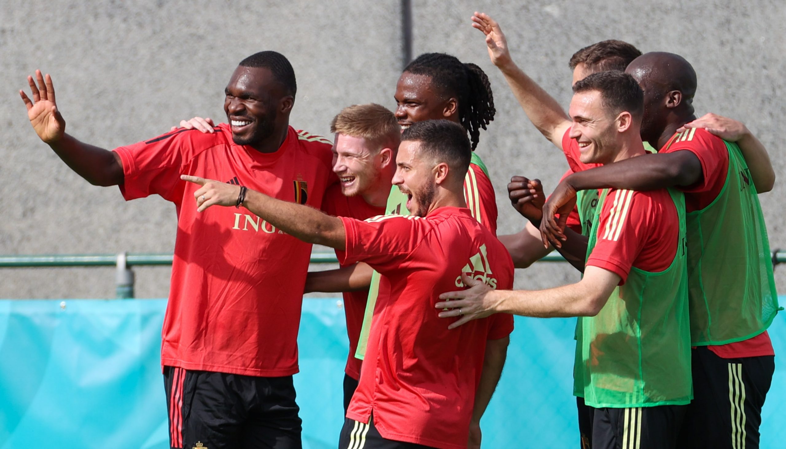 The Belgium squad in practise before their Euro 2020 game against Denmark