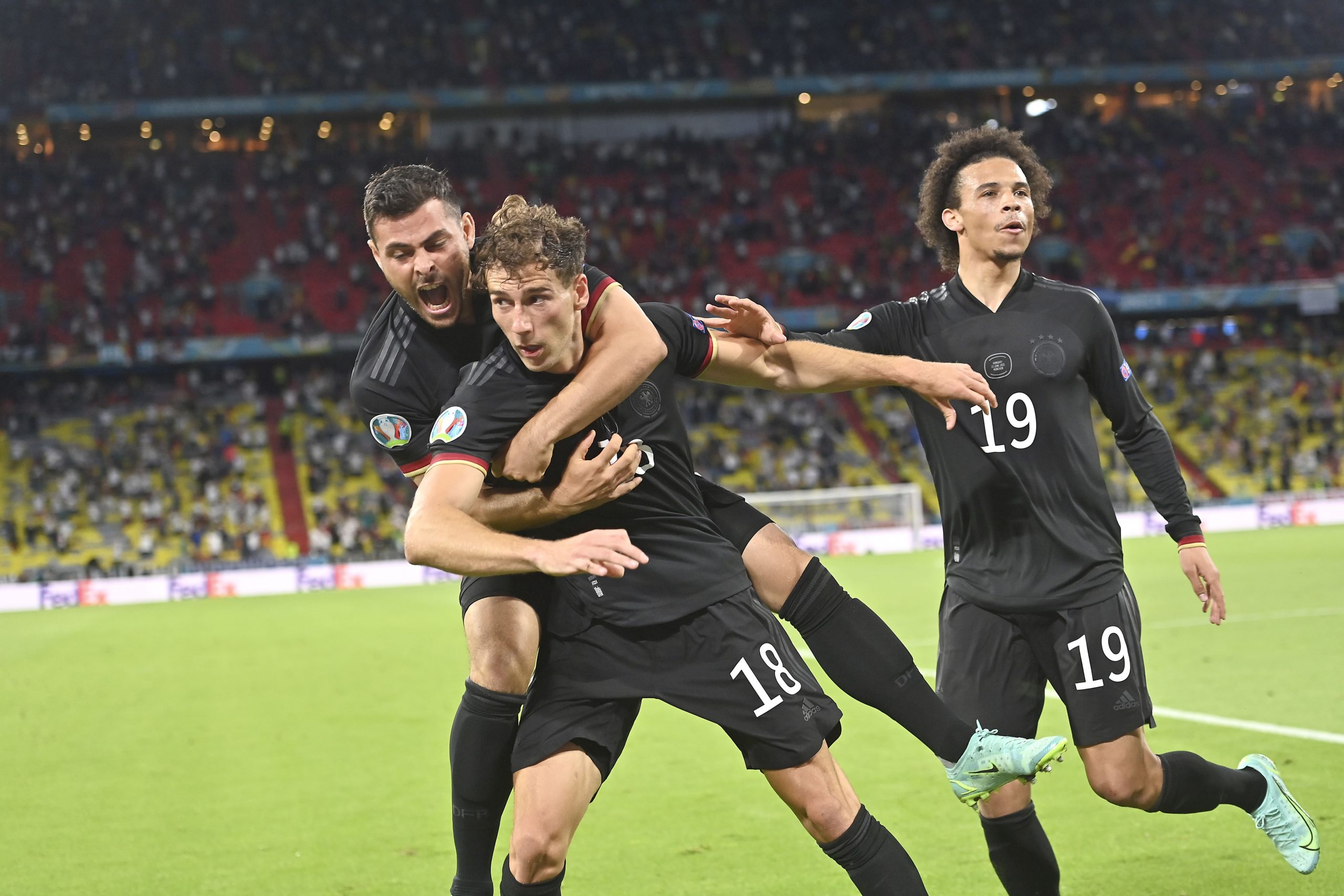 Germany celebrate a goal at Euro 2020 against Hungary