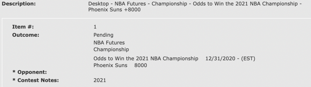 Suns 80/1 futures ticket