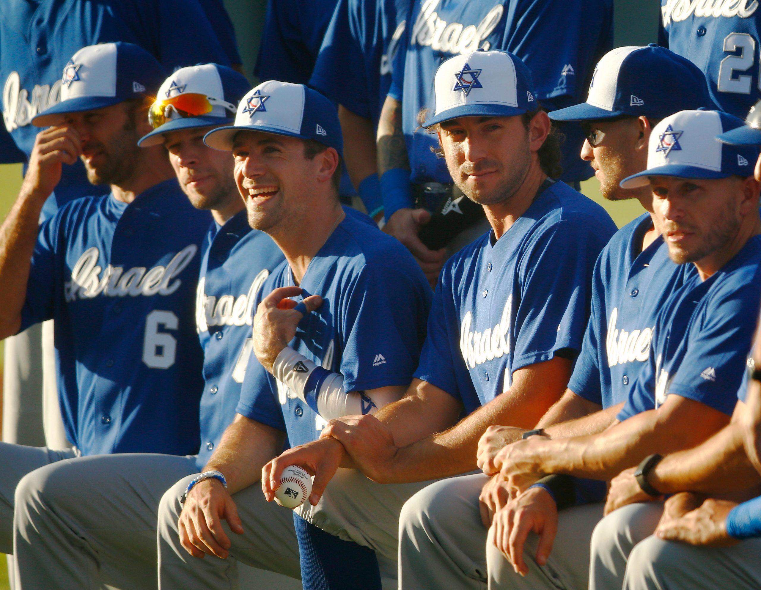 The Israel baseball team gather for group pictures before a game against Beimel Elite Athletics at Salt River Fields at Talking Stick Olympic baseball