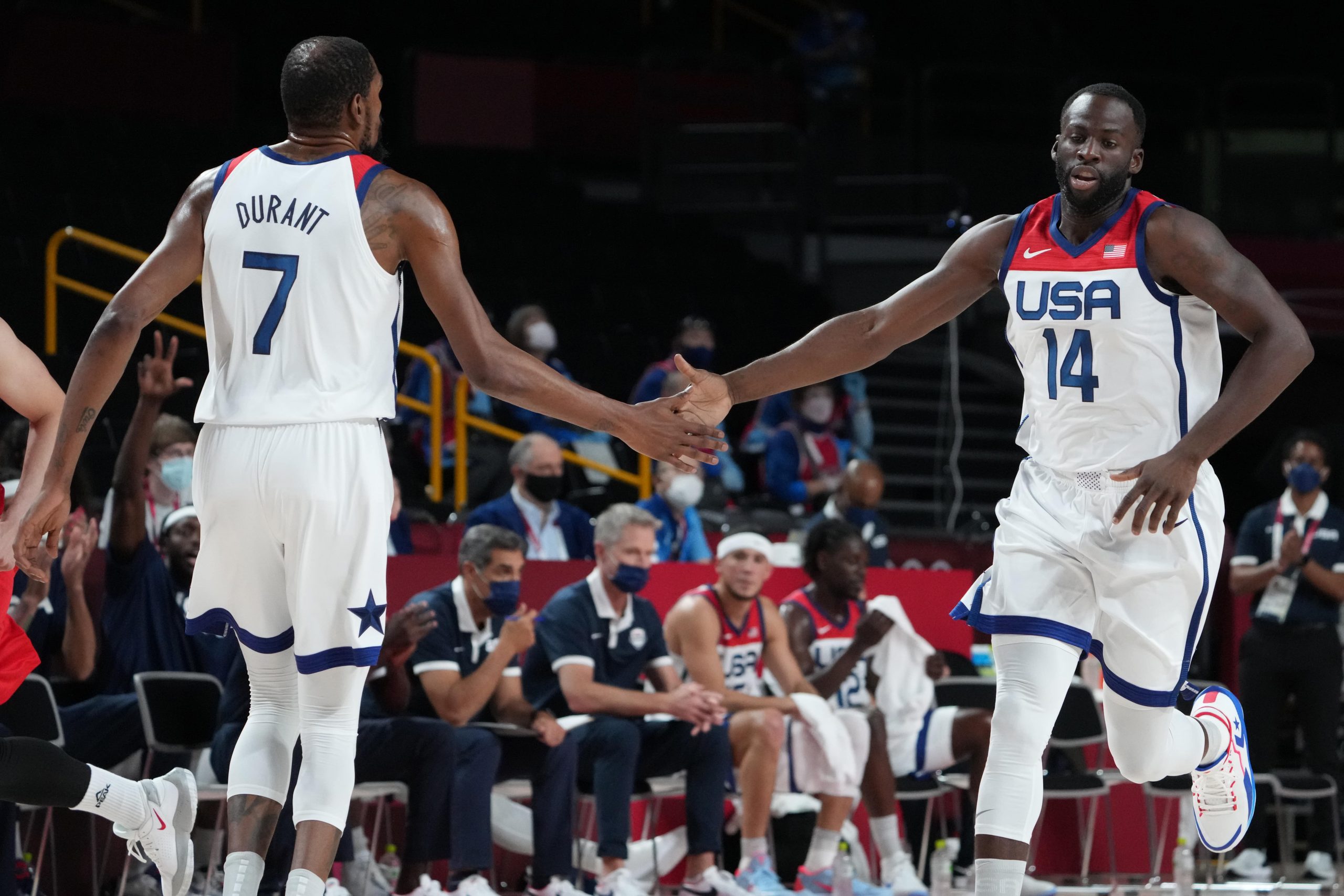 USA forwards Draymond Green and Kevin Durant