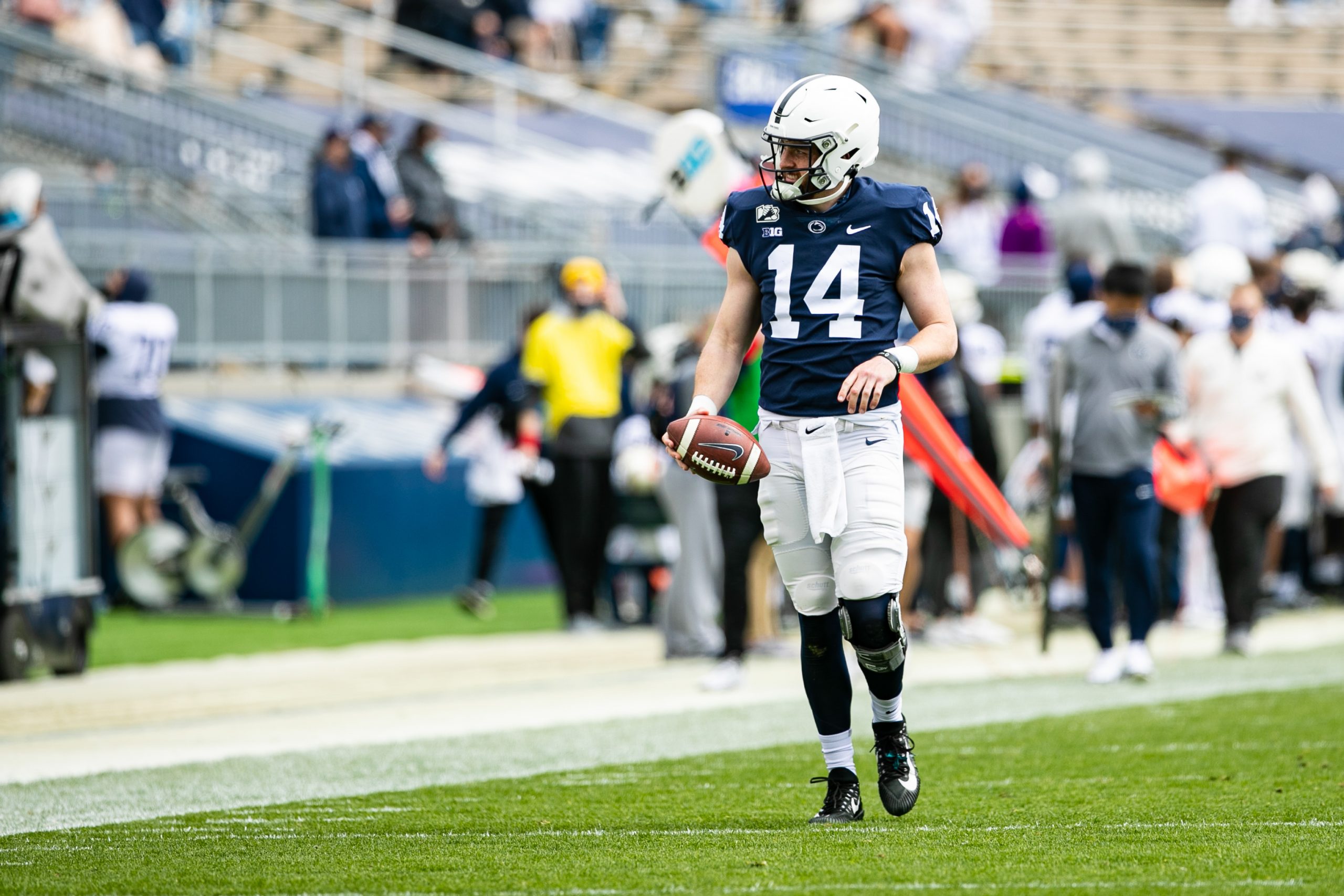 Penn State Nittany Lions quarterback Sean Clifford (14) looks on during the Penn State spring practice at Beaver Stadium college football