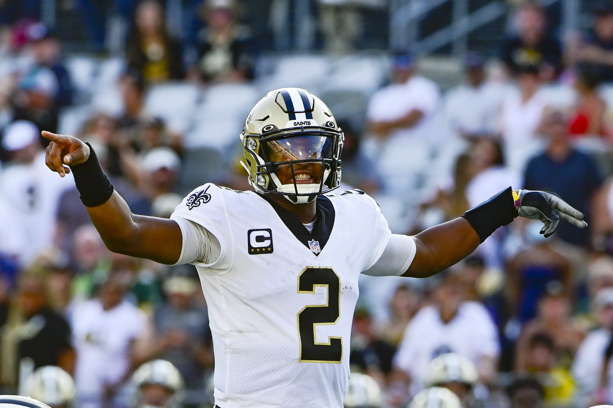 New Orleans Saints quarterback Jameis Winston (2) during the first half against the Green Bay Packers at TIAA Bank Field.