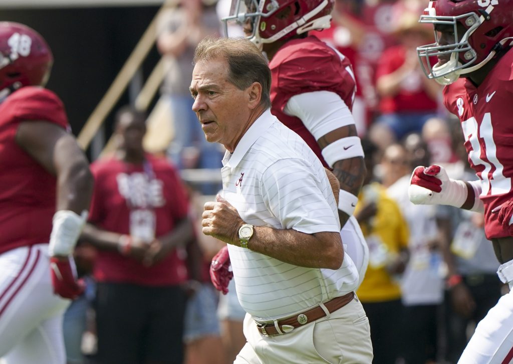 Sep 11, 2021; Tuscaloosa, Alabama, USA; Alabama Crimson Tide head coach Nick Saban at Bryant-Denny Stadium.