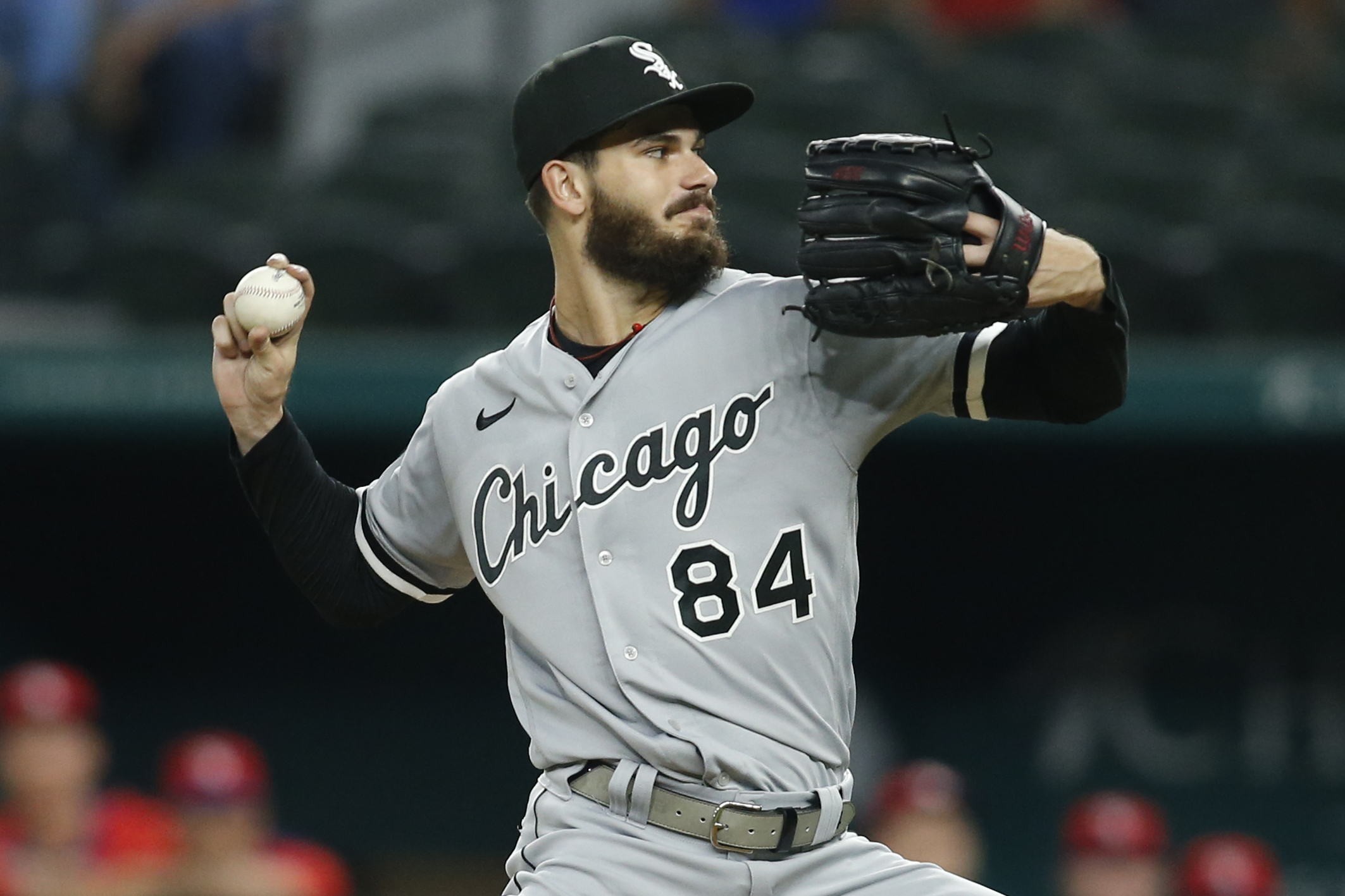 Sep 17, 2021; Arlington, Texas, USA; Chicago White Sox starting pitcher Dylan Cease (84) throws a pitch in the first inning against the Texas Rangers at Globe Life Field.