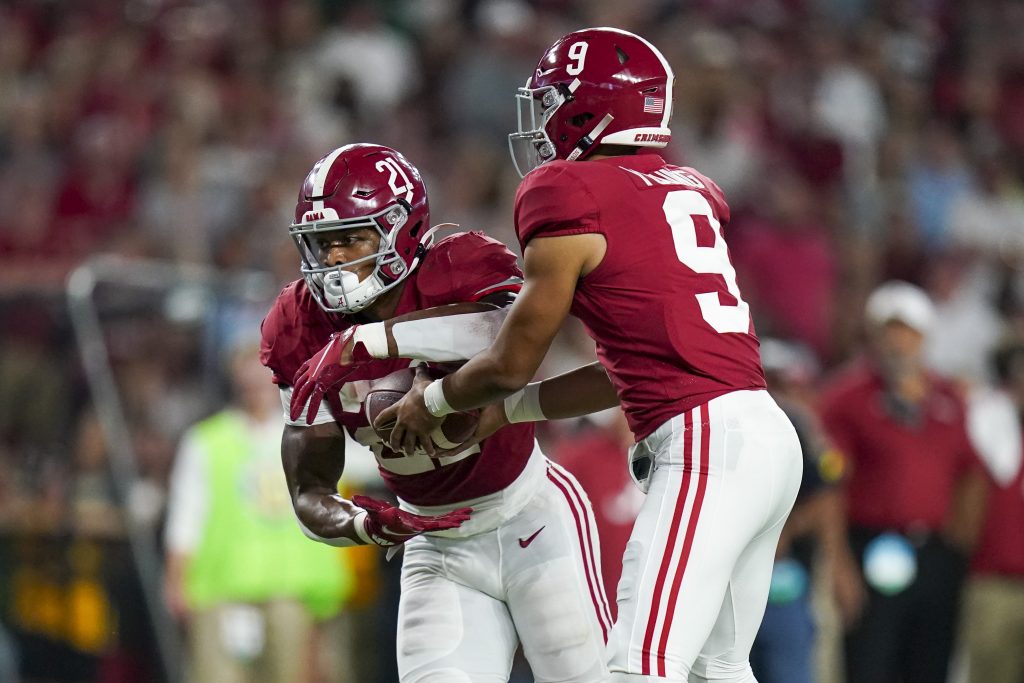 Bryce Young and Jase McClellan of the Alabama Crimson Tide