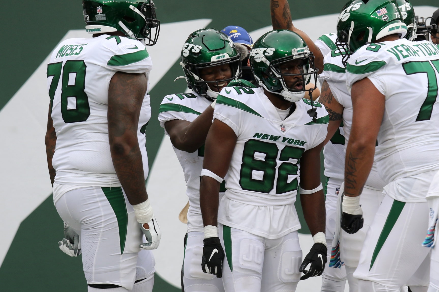 New York Jets wide receiver Jamison Crowder (82) after scoring a touchdown in the fourth quarter against the Tennessee Titans during the NFL game at MetLife Stadium.