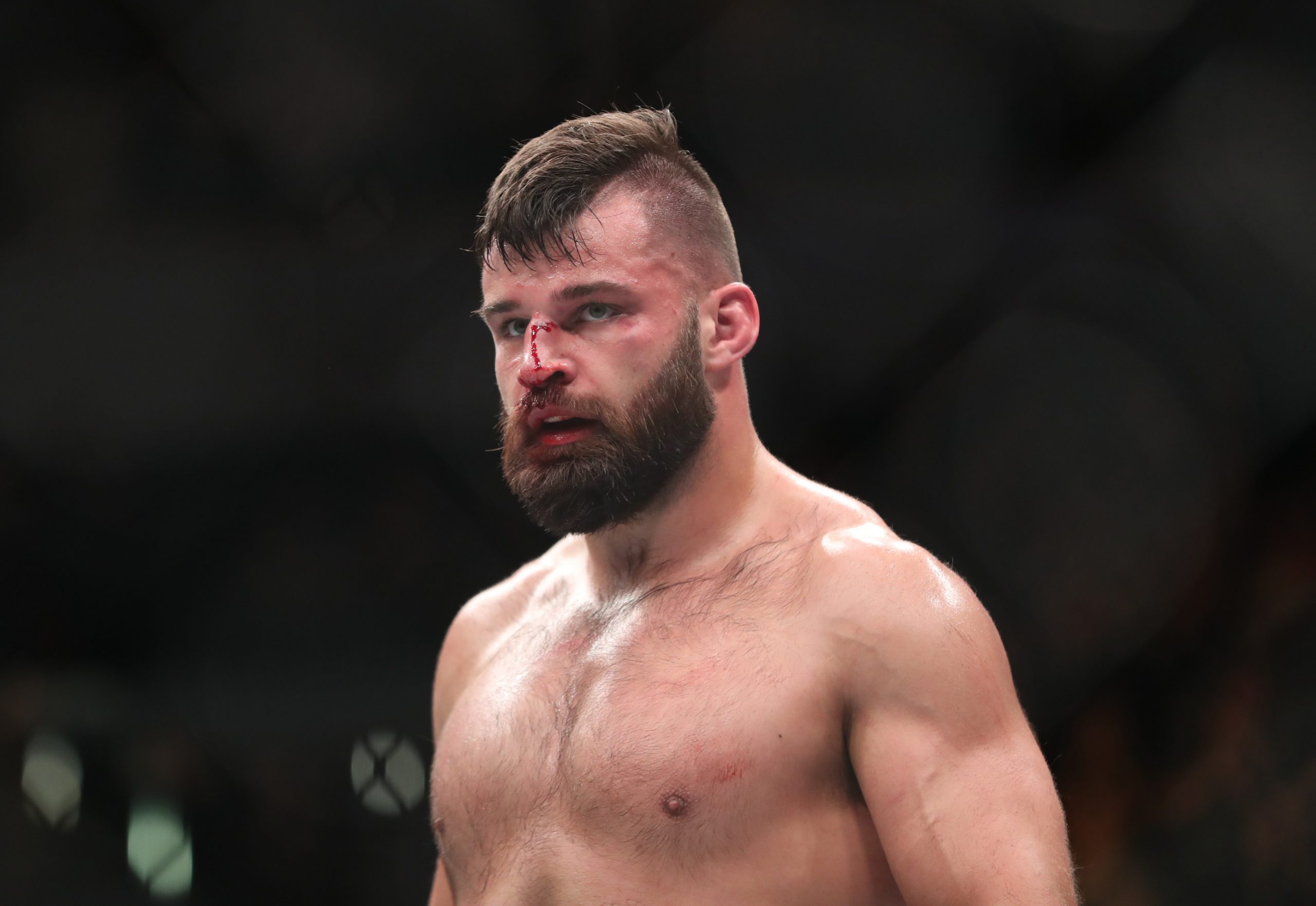 Dec 16, 2017; Winnipeg, Manitoba, USA; Julian Marquez fights Darren Stewart during UFC Fight Night at Bell MTS Place.