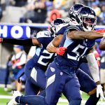 Tennessee Titans linebacker David Long Jr. (51) celebrates his interception during the second quarter at SoFI Stadium Sunday, Nov. 7, 2021 in Inglewood, Calif
