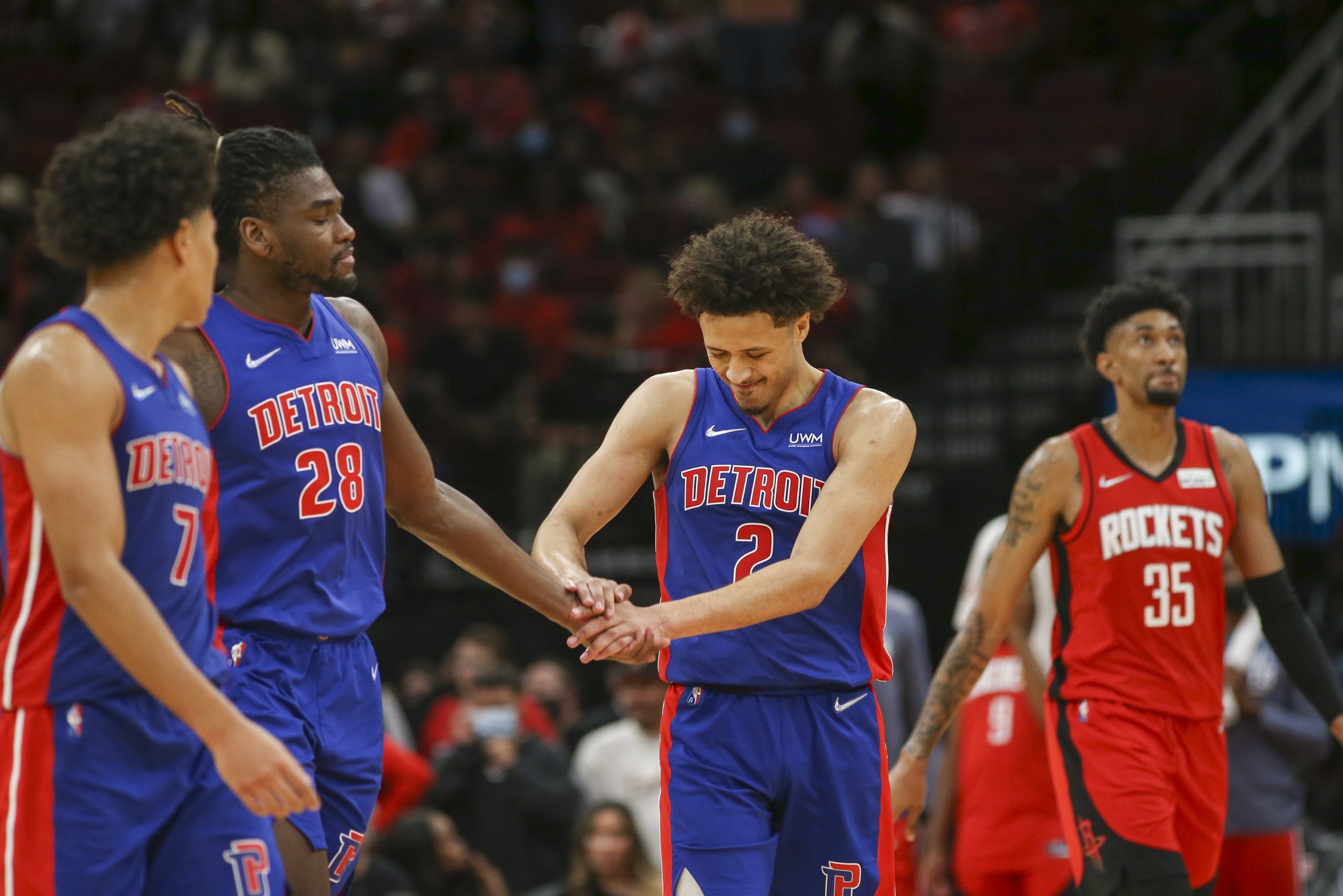 Isaiah Stewart and Cade Cunningham of the Detroit Pistons