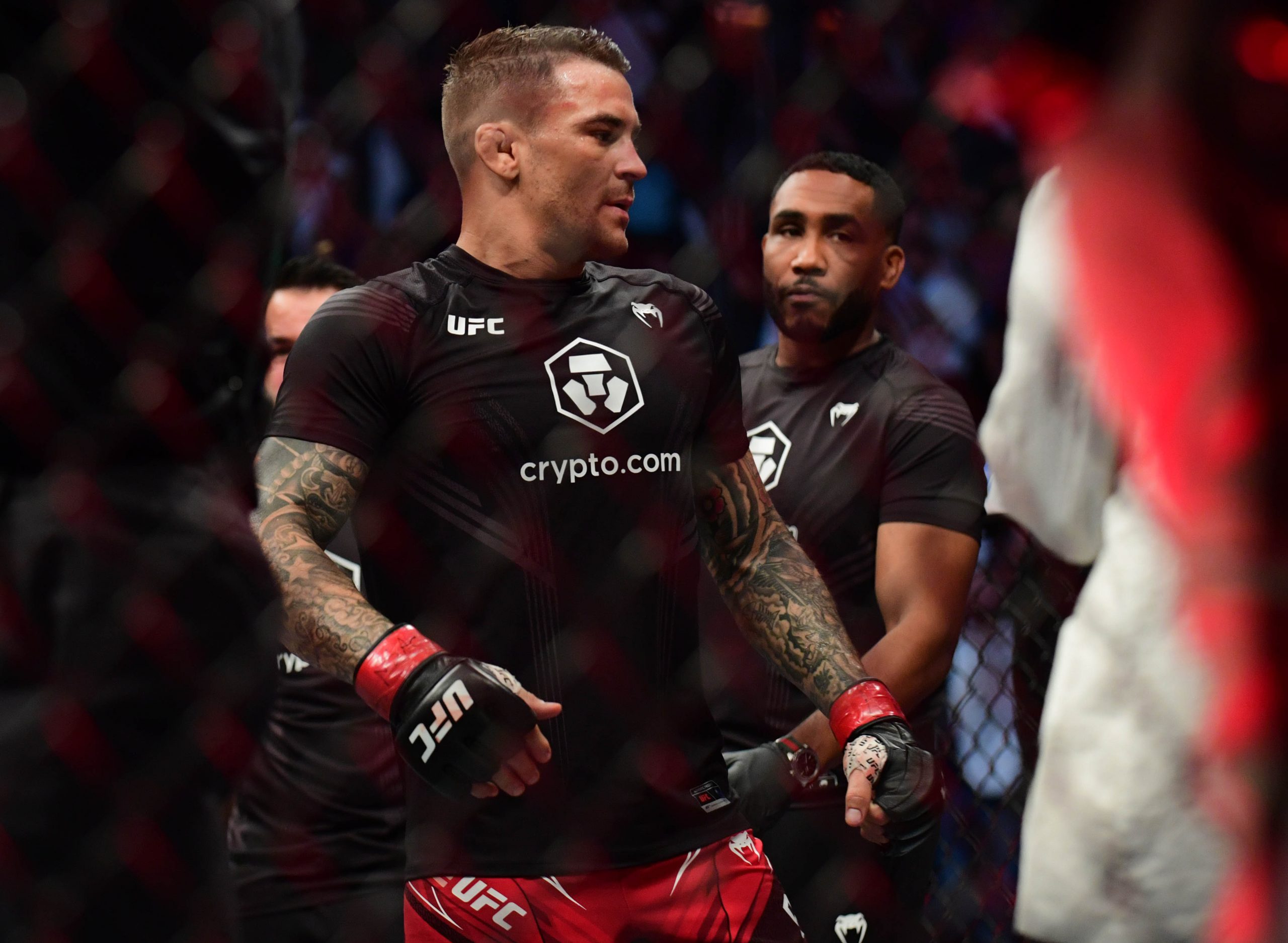Jul 10, 2021; Las Vegas, Nevada, USA; Dustin Poirier following his victory against Conor McGregor during UFC 264 at T-Mobile Arena.