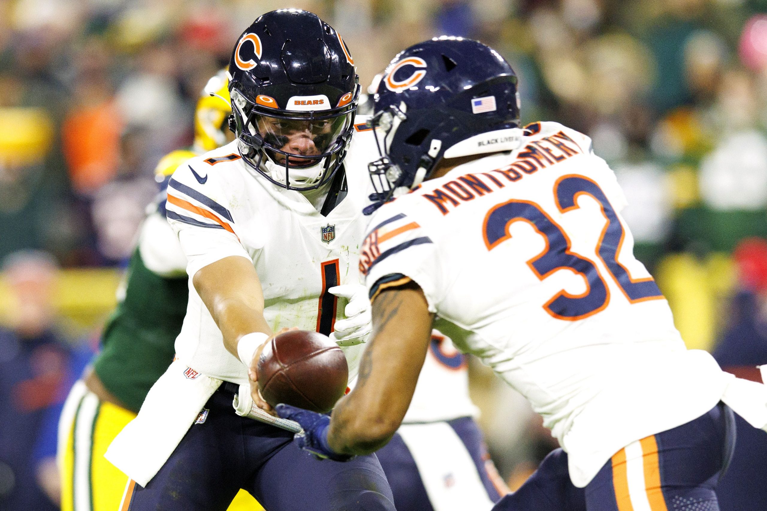 Justin Fields and David Montgomery of the Chicago Bears