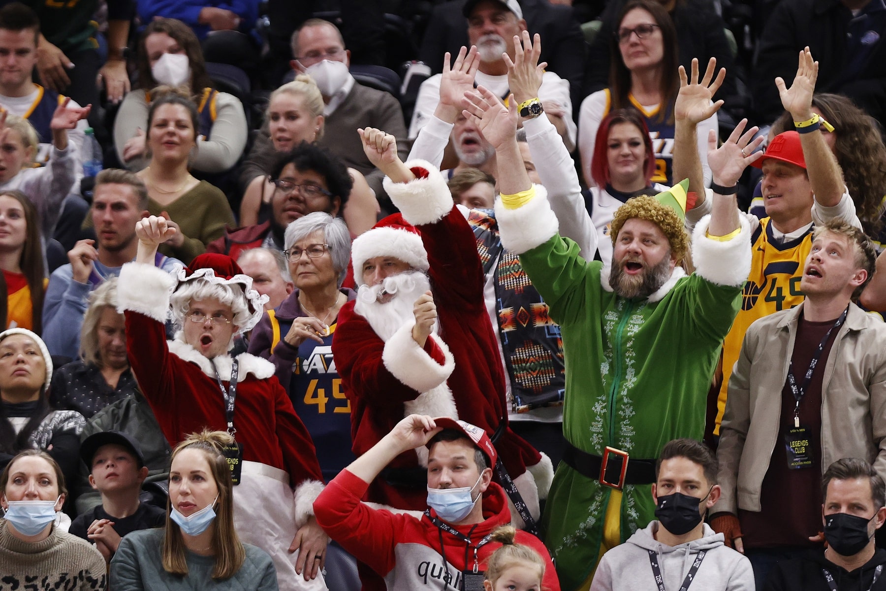Utah Jazz fans show their Christmas spirit against the Minnesota Timberwolves at Vivint Arena.