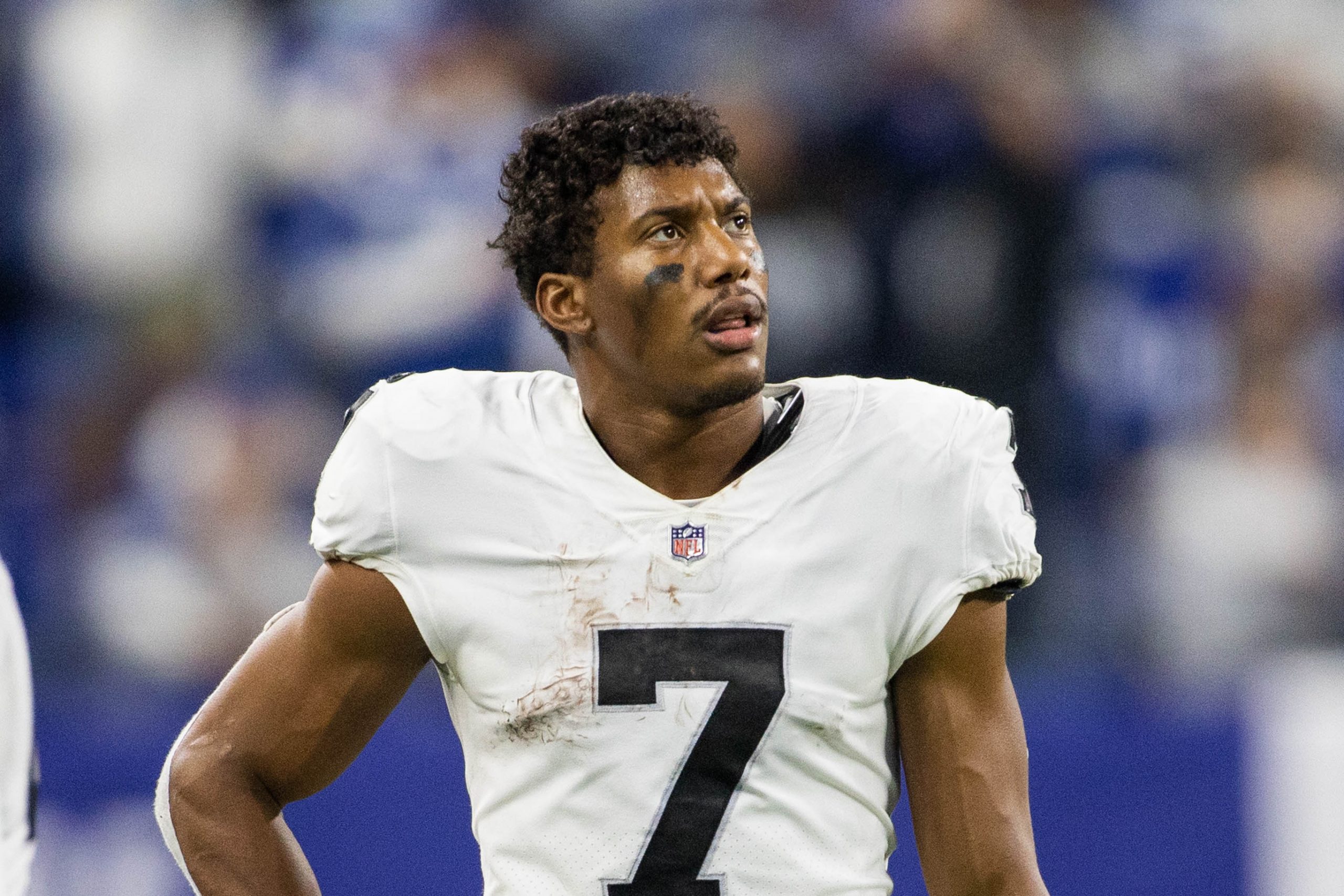 Las Vegas Raiders wide receiver Zay Jones (7) in the second half against the Indianapolis Colts at Lucas Oil Stadium