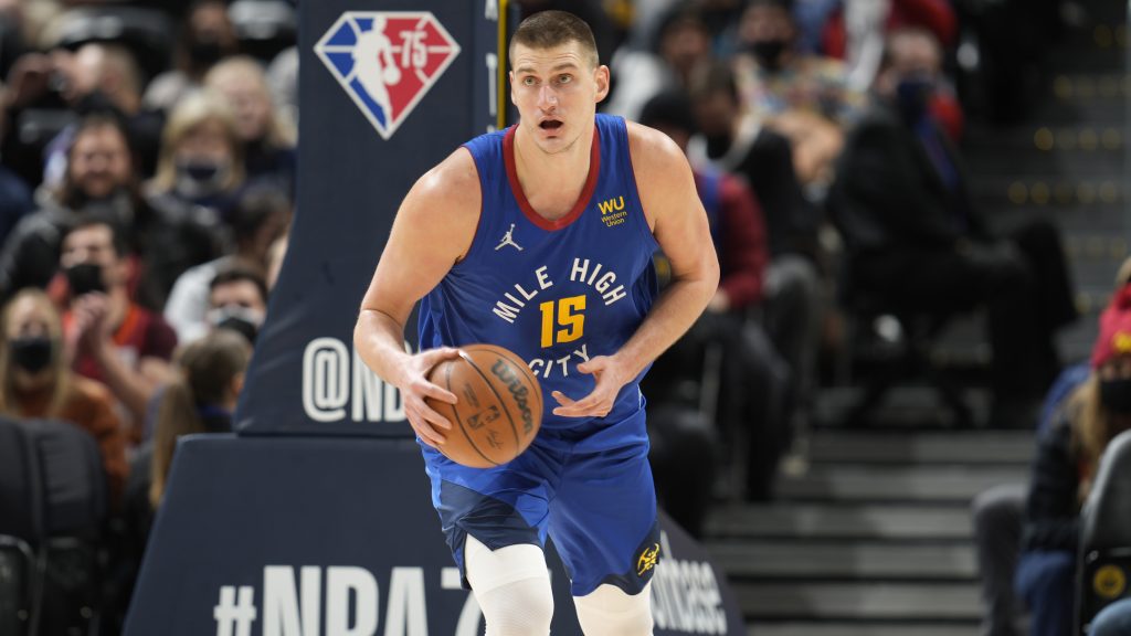 Denver Nuggets center Nikola Jokic (15) in the first half of an NBA basketball game Wednesday, Jan. 5, 2022, in Denver.