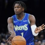 Minnesota Timberwolves forward Anthony Edwards (1) during an NBA basketball game against the Oklahoma City Thunder, Friday, Jan. 7, 2022, in Oklahoma City.