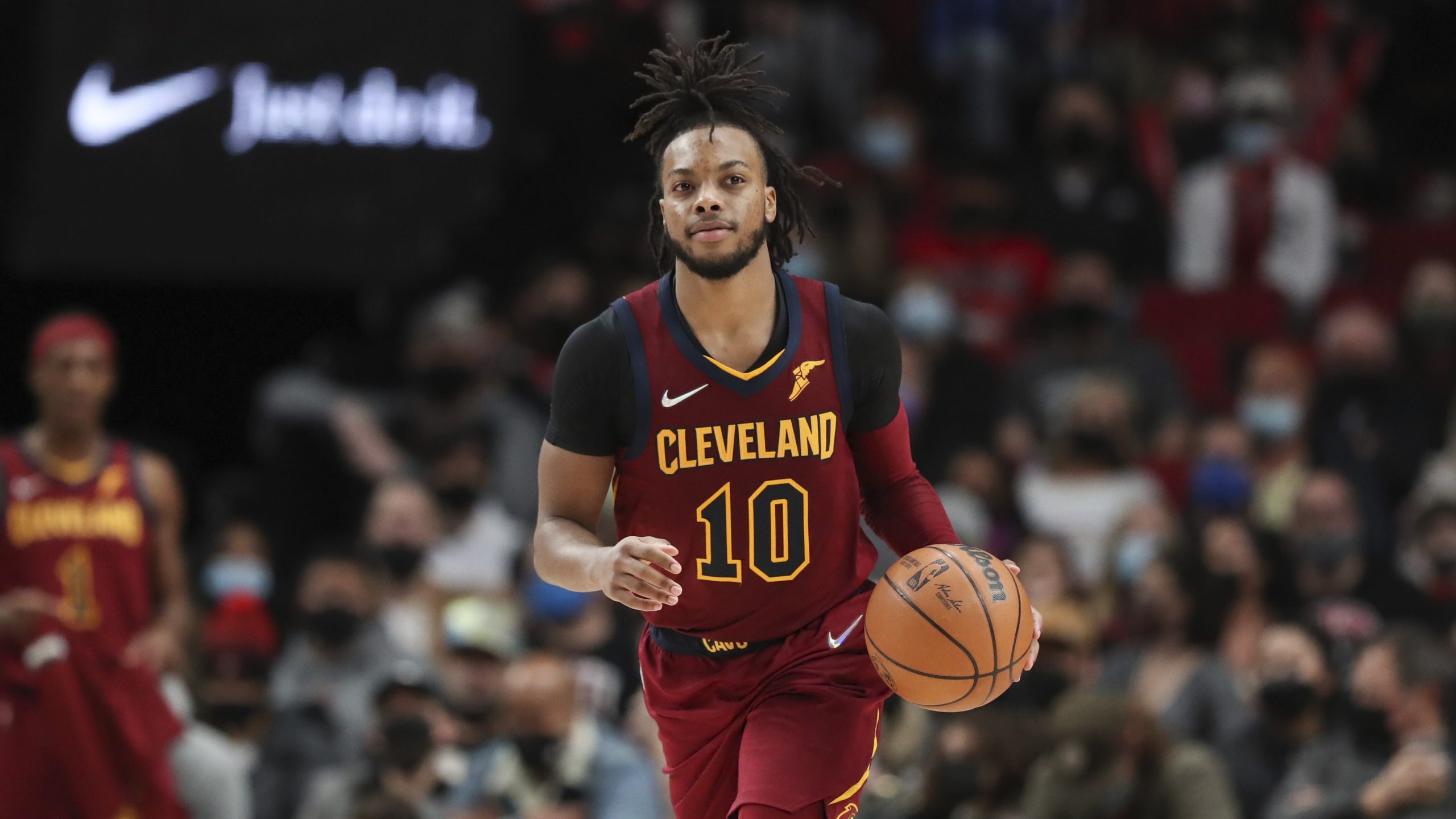 Cleveland Cavaliers guard Darius Garland plays during the second half of an NBA basketball game against the Portland Trail Blazers in Portland, Ore., Friday, Jan. 7, 2022