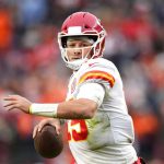 Kansas City Chiefs quarterback Patrick Mahomes against the Denver Broncos during an NFL football game Saturday, Jan. 8, 2022, in Denver.