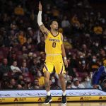 Minnesota guard Payton Willis (0) celebrates his basket during the first half of an NCAA college basketball game against Texas A&M Corpus Christi on Tuesday, Dec. 14, 2021, in Minneapolis