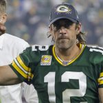 Green Bay Packers' Aaron Rodgers smiles as he leaves the field after an NFL football game against the Pittsburgh Steelers Sunday, Oct. 3, 2021, in Green Bay, Wis