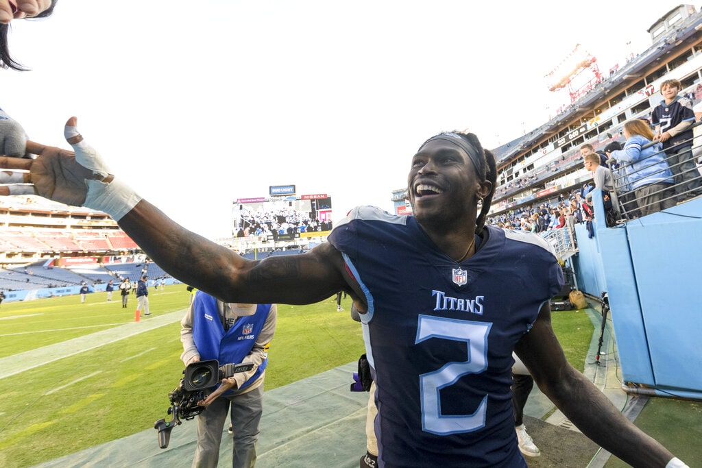 Tennessee Titans wide receiver Julio Jones (2) is shown after an NFL football game against the Jacksonville Jaguars on Sunday, December 12, 2021, in Nashville, Tenn.