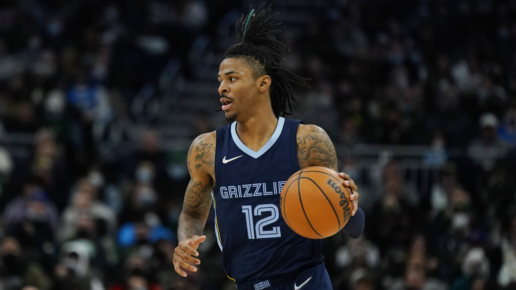 Memphis Grizzlies' Ja Morant during the second half of an NBA basketball game against the Milwaukee Bucks Wednesday, Jan. 19, 2022, in Milwaukee.
