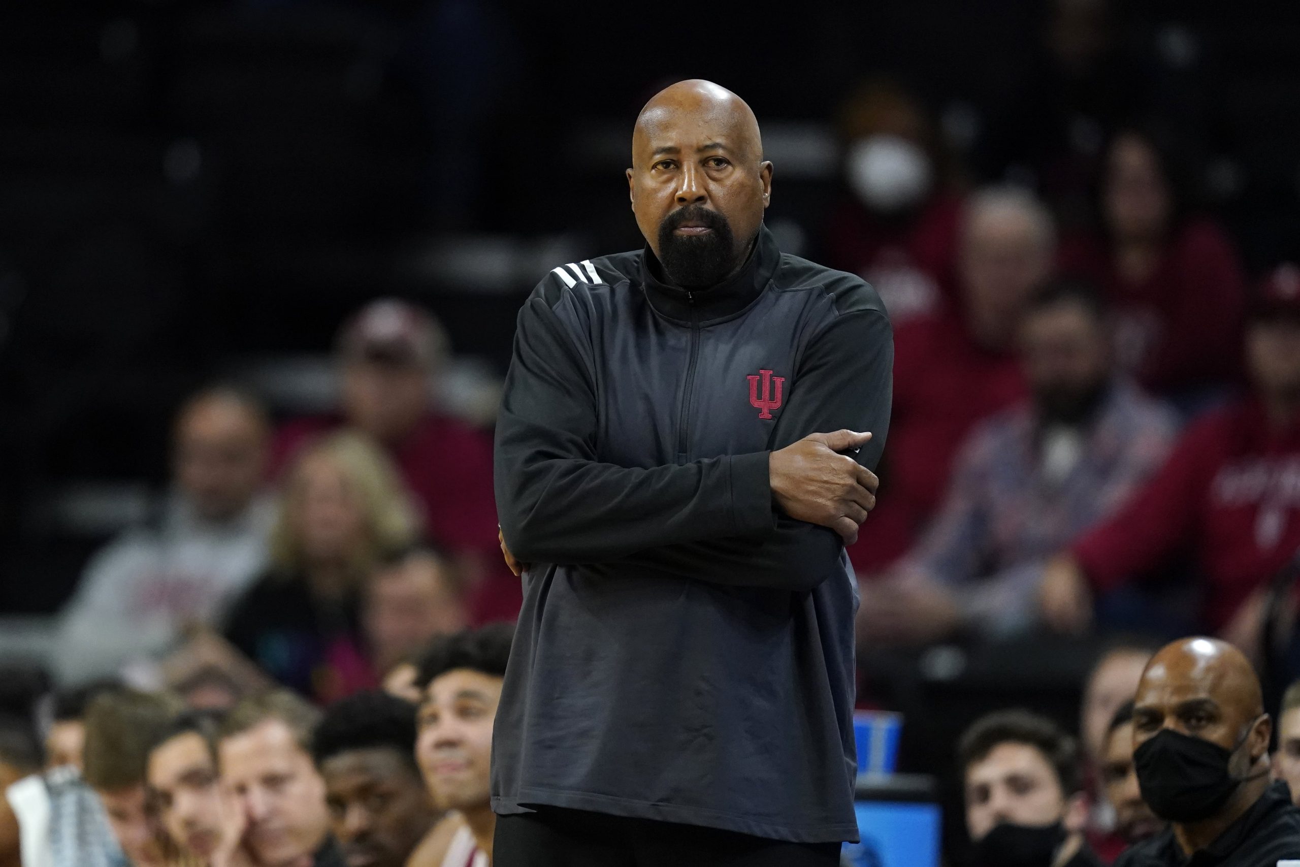 Indiana head coach Mike Woodson watches from the bench during the first half of an NCAA college basketball game against Iowa, Thursday, Jan. 13, 2022, in Iowa City, Iowa