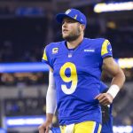 Los Angeles Rams quarterback Matthew Stafford (9) jogs back to the locker room after an NFL wild-card playoff football game against the Arizona Cardinals Monday, Jan. 17, 2022, in Inglewood, Calif.