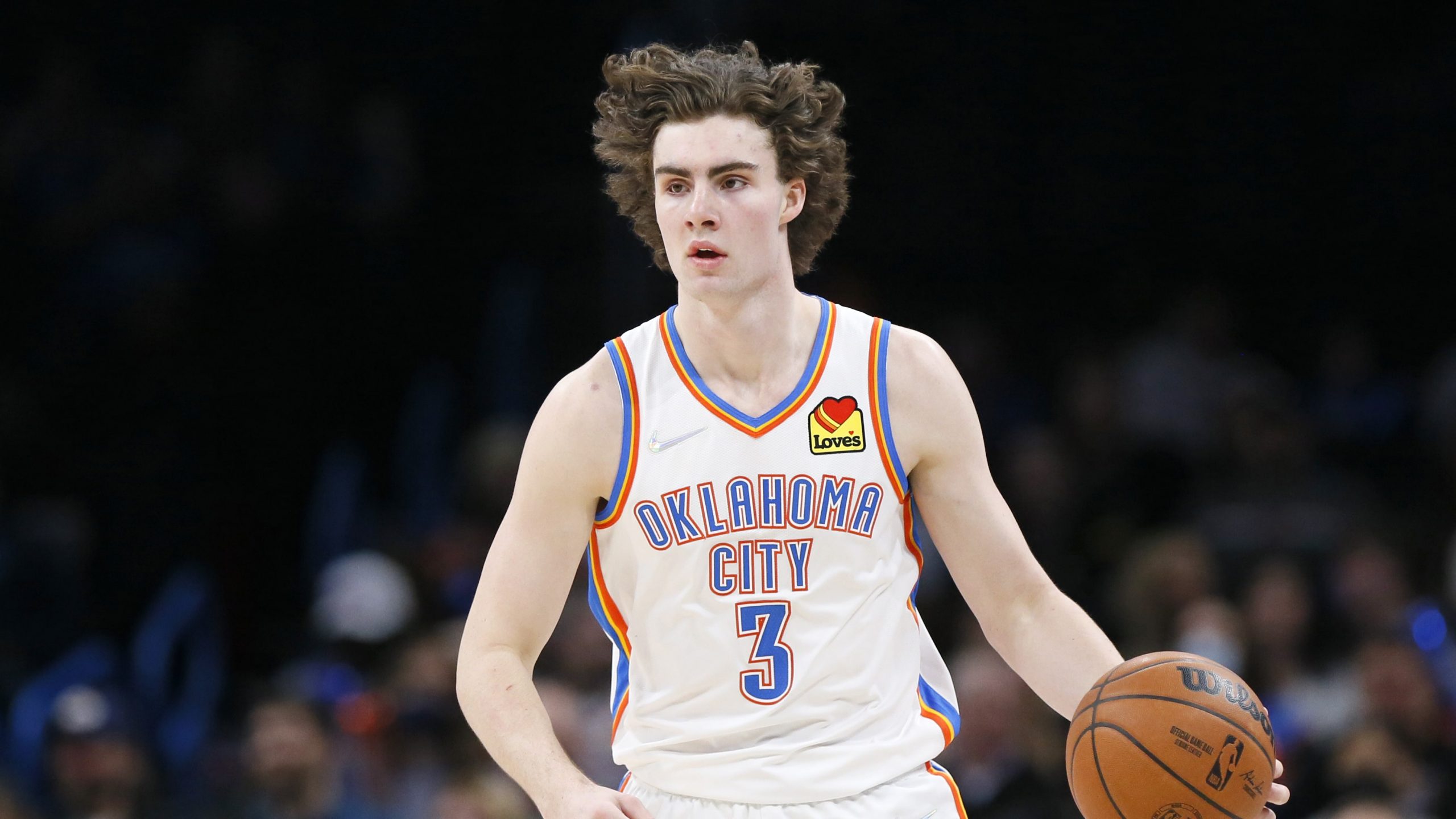 Oklahoma City Thunder guard Josh Giddey (3) in the second half of an NBA basketball game Wednesday, Feb. 9, 2022, in Oklahoma City.