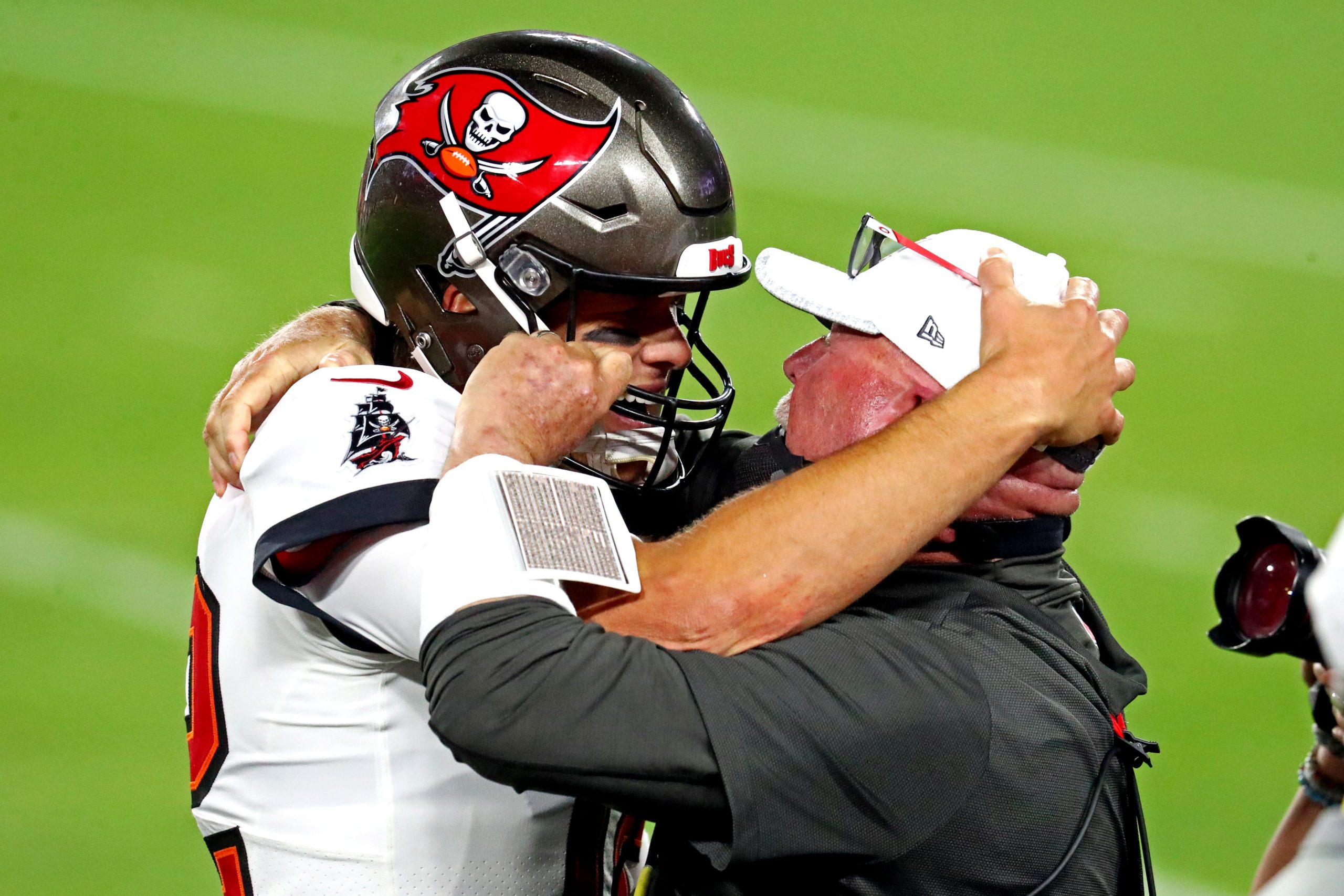 Tom Brady and Bruce Arians after the Tampa Bay Buccaneers' Super Bowl win