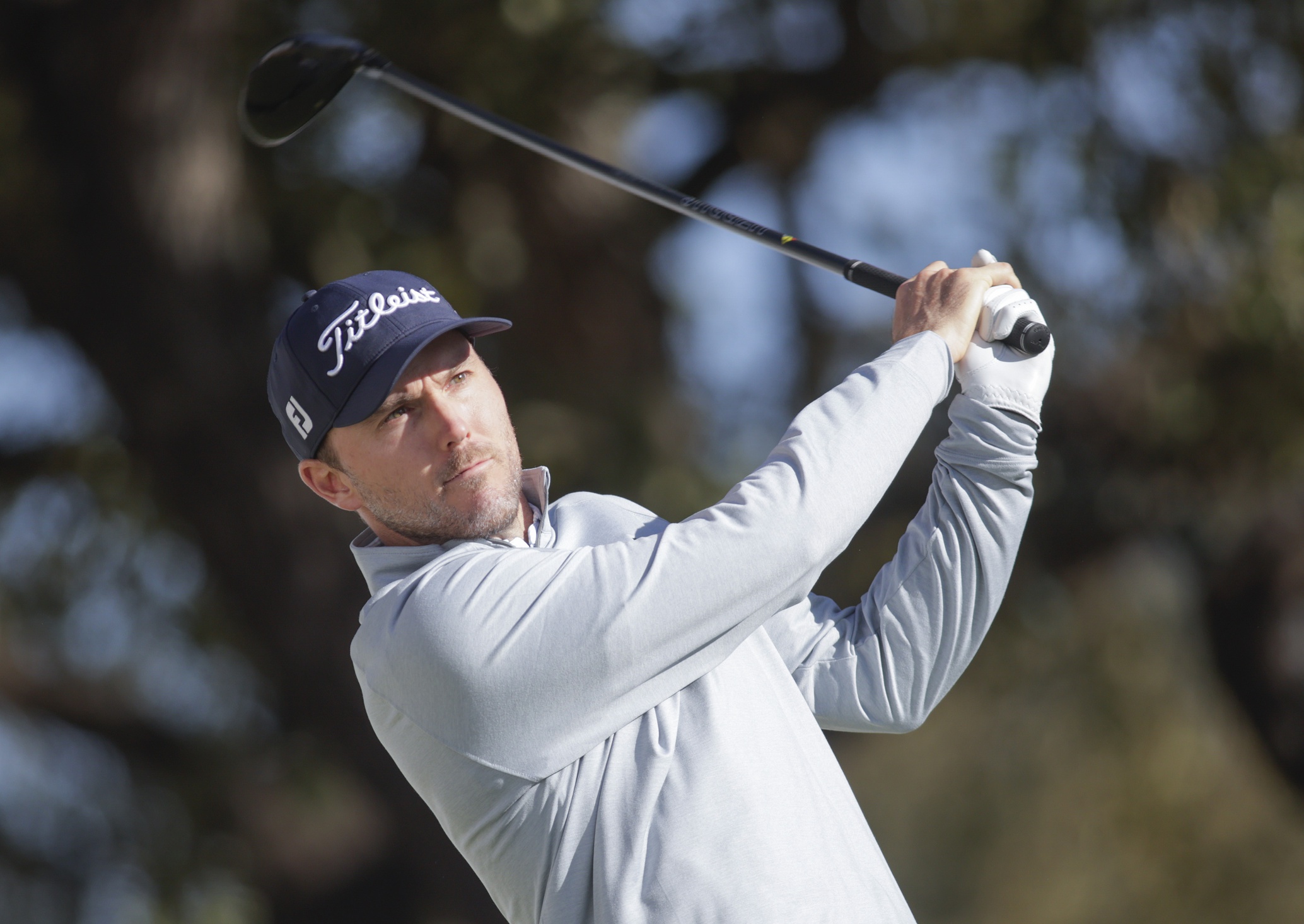Russell Henley tees off during the first round of the World Golf Championships-Dell Technologies Match Play golf tournament.