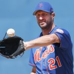 New York Mets starting pitcher Max Scherzer (21) warms up before the sixth inning of a spring training game against the St. Louis Cardinals
