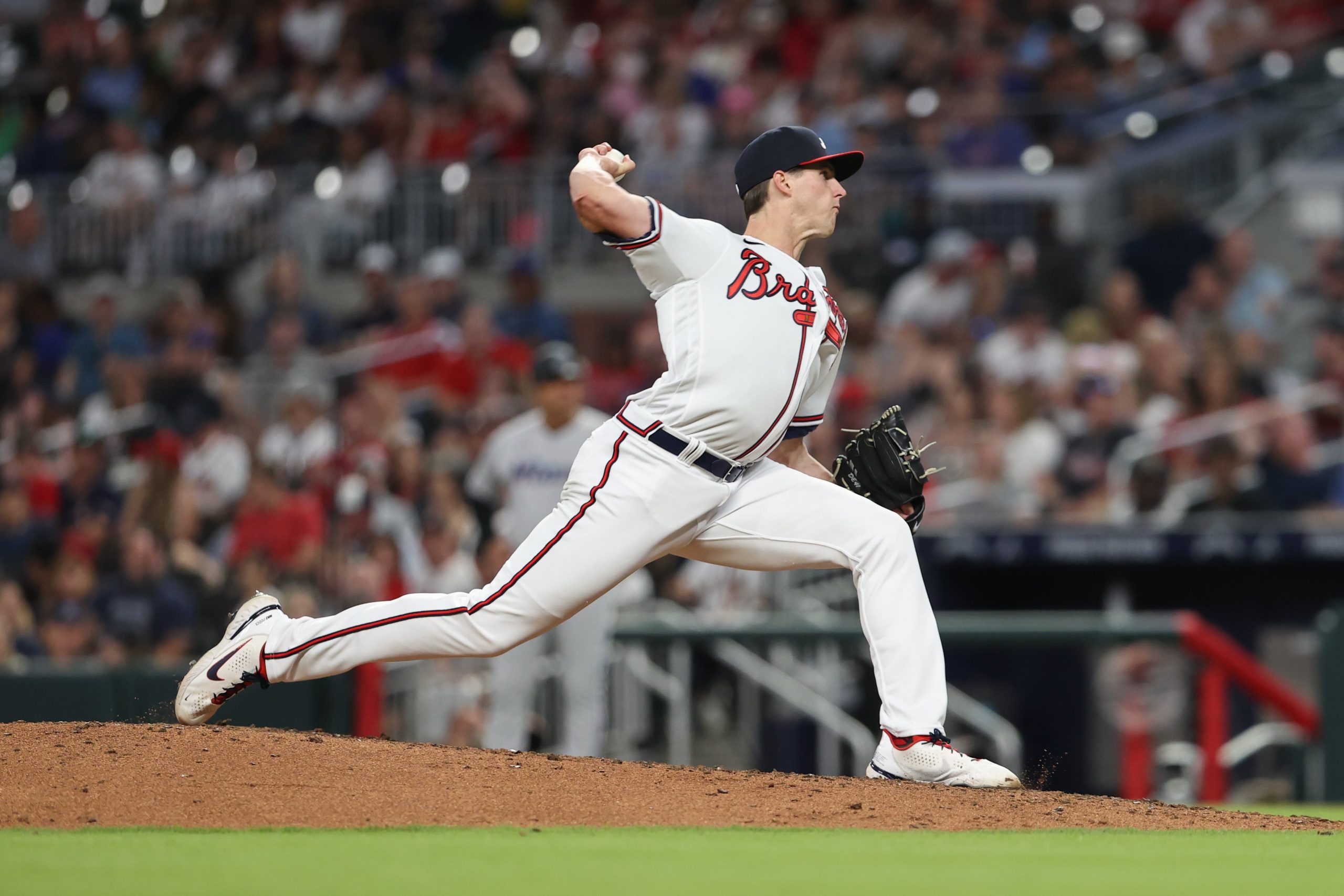 Atlanta Braves starting pitcher Kyle Wright (30) pitches against the Miami Marlins during the fifth inning at Truist Park.