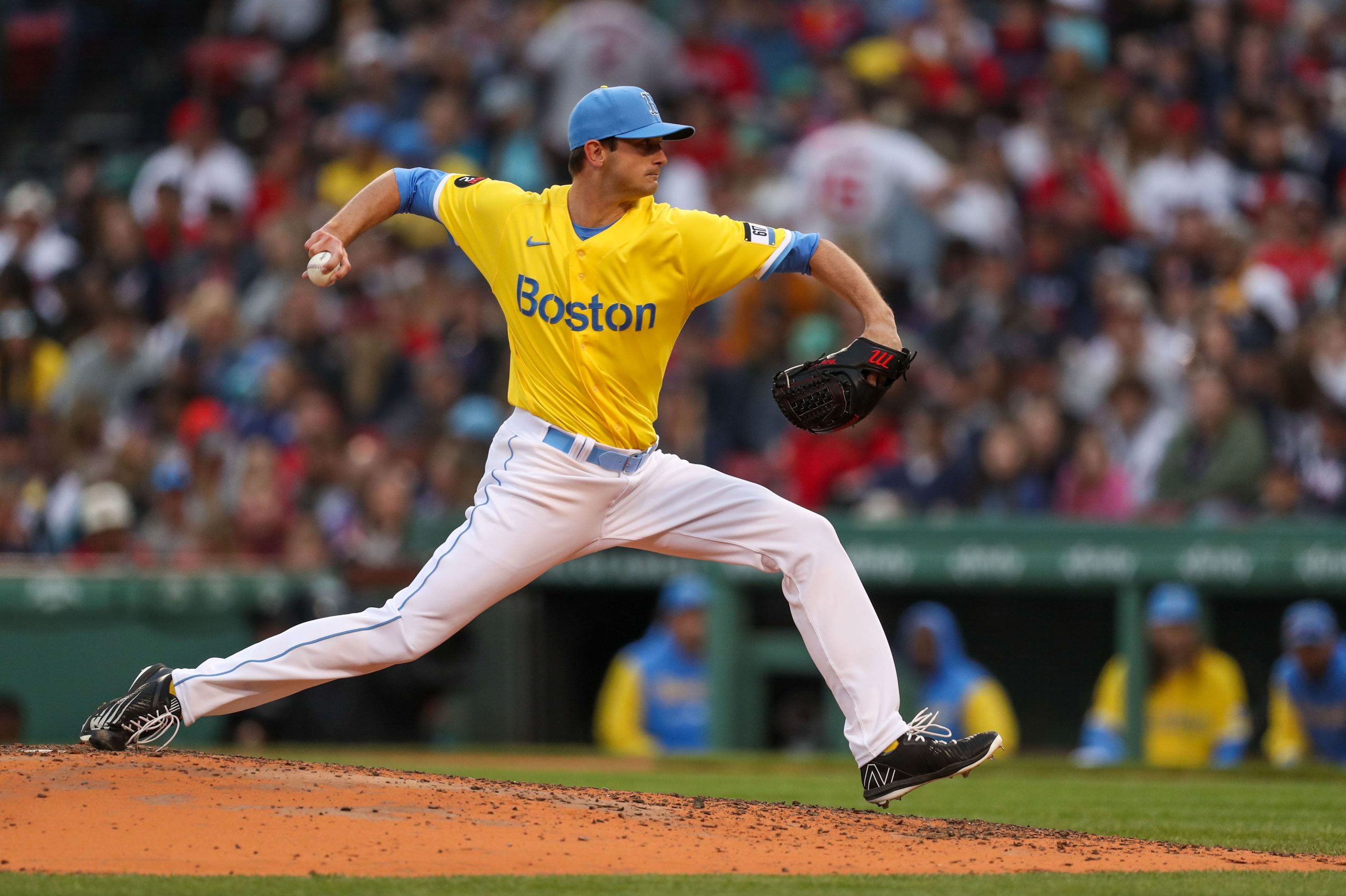 Boston Red Sox relief pitcher Garrett Whitlock (72) delivers a pitch during the eighth inning against the Minnesota Twins at Fenway Park.