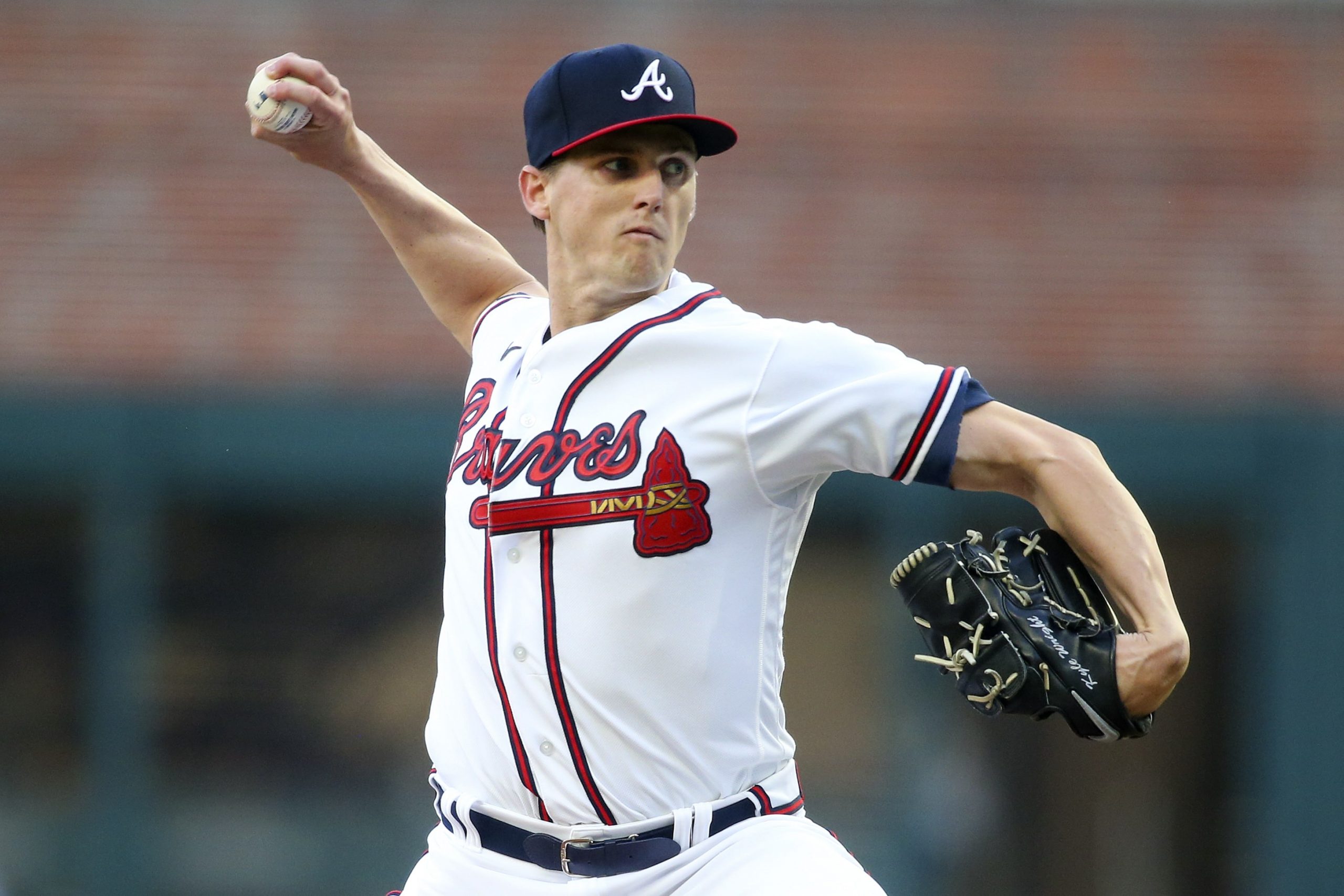 Atlanta Braves starting pitcher Kyle Wright (30) throws against the Boston Red Sox in the first inning at Truist Park.