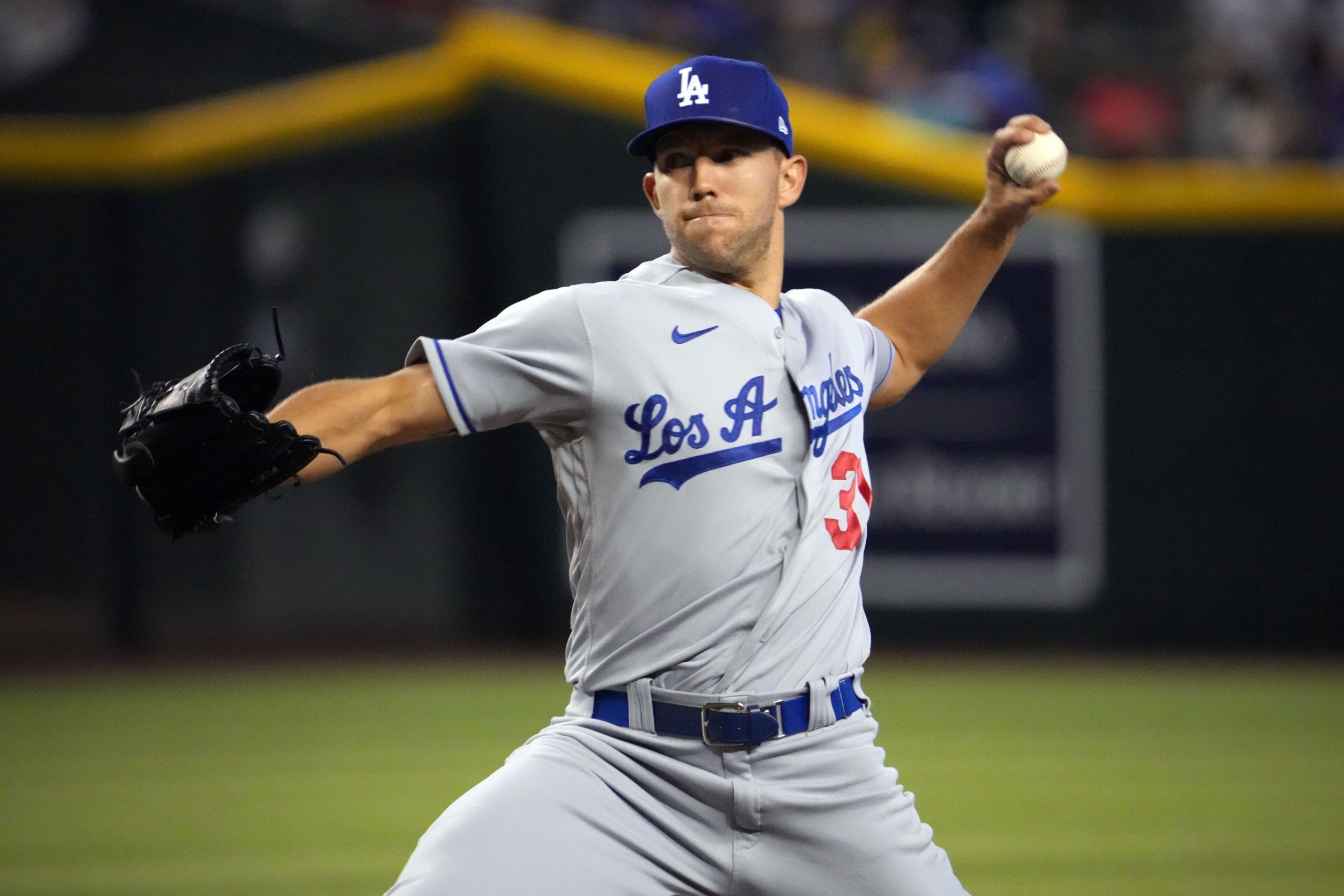 May 29, 2022; Phoenix, Arizona, USA; Los Angeles Dodgers starting pitcher Tyler Anderson (31) pitches against the Arizona Diamondbacks during the first inning at Chase Field. Mandatory Credit: Joe Camporeale-USA TODAY Sports