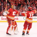 Calgary Flames players Johnny Gaudreau and Jacob Markstrom
