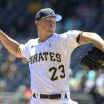 Jun 19, 2022; Pittsburgh, Pennsylvania, USA; Pittsburgh Pirates starting pitcher Mitch Keller (23) delivers a pitch against the San Francisco Giants during the first inning at PNC Park. Mandatory Credit: Charles LeClaire-USA TODAY Sports